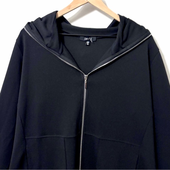 Comfy USA Black A-Line Hooded Knit Jacket Zip Up Lagenlook - Picture 2 of 10